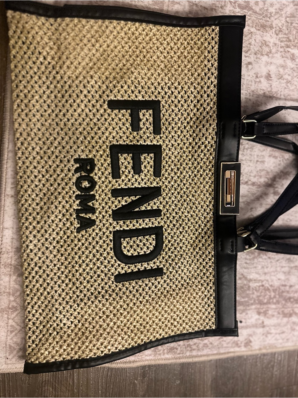 Unlisted Beige Straw Tote with Black Trim - Picture 5 of 11